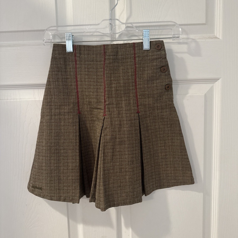 Alphabet By Duguy Creations Brown Plaid Pleated‎ Skirt Girls Size 12 France